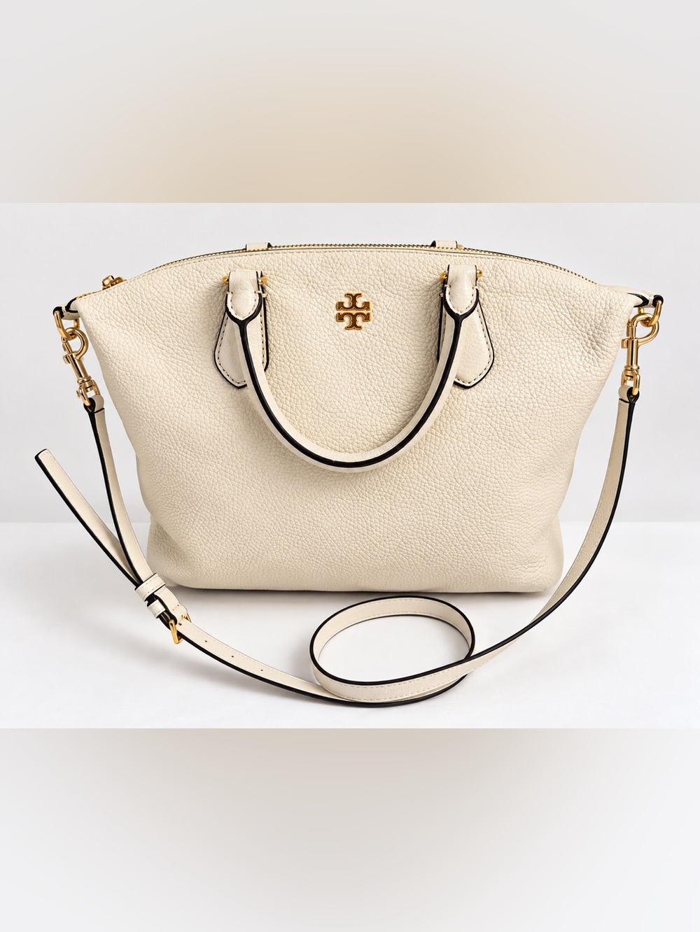 Tory Burch Small Carter Satchel Crossbody – Cream Pebbled Leather